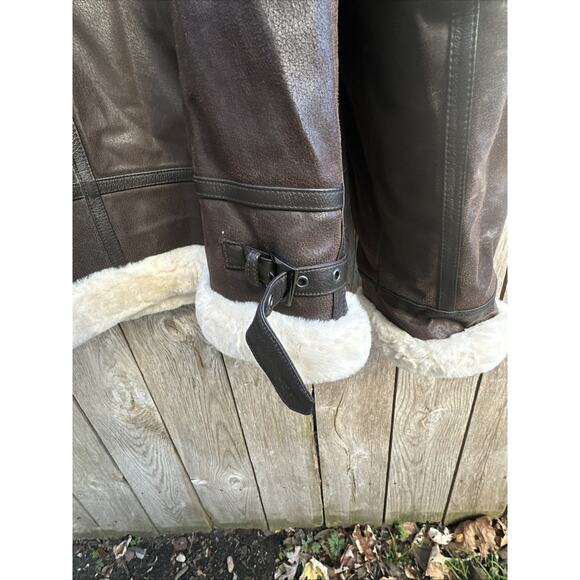 VTG St John’s Bay Brown Leather Pilot Jacket Faux Fur Lining Womens XL Bomber - Picture 9 of 10